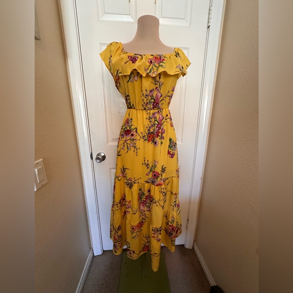 Floral Yellow Off-Shoulder Dress